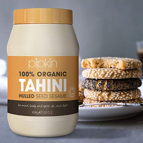 Pipkin 100% Pasta de Tahini Orgánica 908g - Semillas de Sésamo Etíopes Tostadas y Prensadas - Todo Natural, Kosher, Vegano, Sin Gluten, No GMO