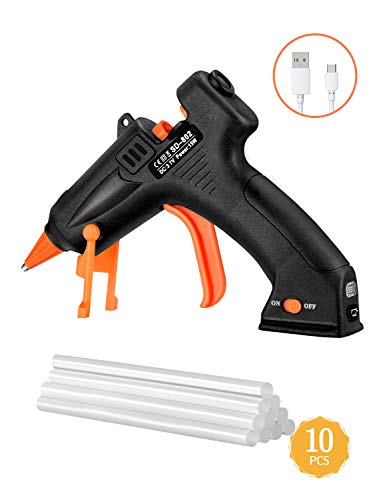 Pistola de Silicona Inalámbrico, Pistola de Encolar 15W para manualidades Con Cable USB, Batería de litio, para Trabajo de Bricolaje, 10 barras de Pegamentos