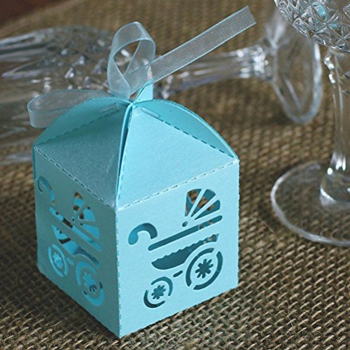 PIXNOR 50 Piezas Caja para Caramelos Regalo Bombones Recuerdos de Bautizos Bodas con Cinta (Azul Cielo)