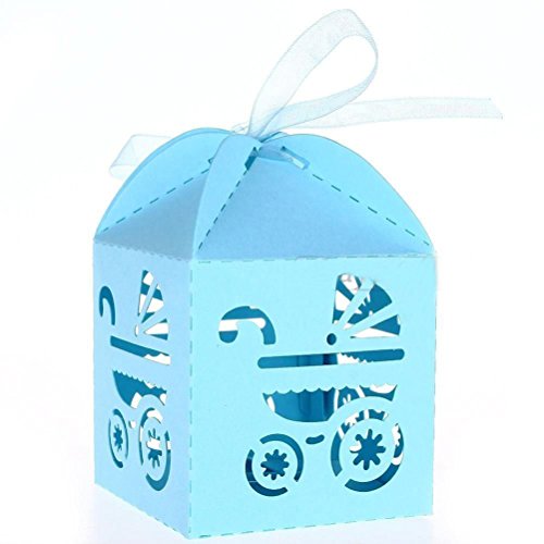 PIXNOR 50 Piezas Caja para Caramelos Regalo Bombones Recuerdos de Bautizos Bodas con Cinta (Azul Cielo)