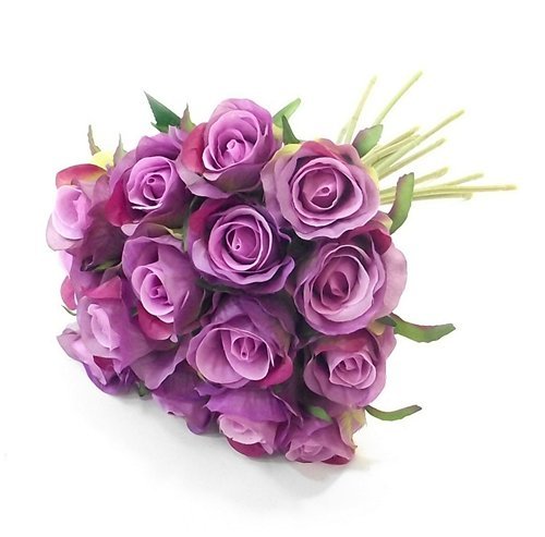 Pizarra artificial de 25 cm, color lila y púrpura, con 15 flores, tallos – boda para el hogar