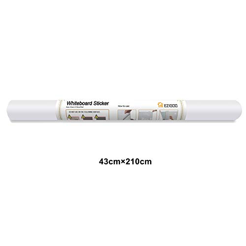 pizarra blanca adhesiva Ezigoo - Etiqueta autoadhesiva de papel de pizarra blanca 43 x 210 cm, Papel de calcomanía de tablero de mensajes, Rollo para oficina, hogar o escuela con 1 marcador de tiza