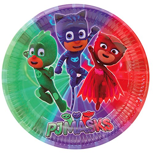 PJ Masks 1101, Pack Desechables Fiestas y cumpleaños Basic, Compuesto por 6 Vasos, 6 Platos 18 cm y 6 Platos 23 cm