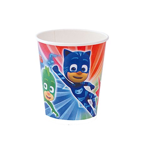 PJ Masks 1101, Pack Desechables Fiestas y cumpleaños Basic, Compuesto por 6 Vasos, 6 Platos 18 cm y 6 Platos 23 cm