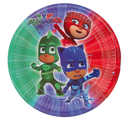 PJ Masks 1101, Pack Desechables Fiestas y cumpleaños Basic, Compuesto por 6 Vasos, 6 Platos 18 cm y 6 Platos 23 cm