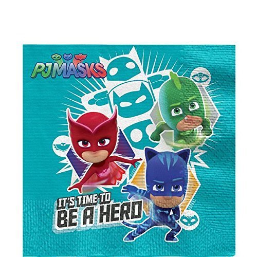 PJ Masks Party Vajilla Kit de Fiesta Infantil de cumpleaños para 16 - Globos, Bomba, Velas Gratis