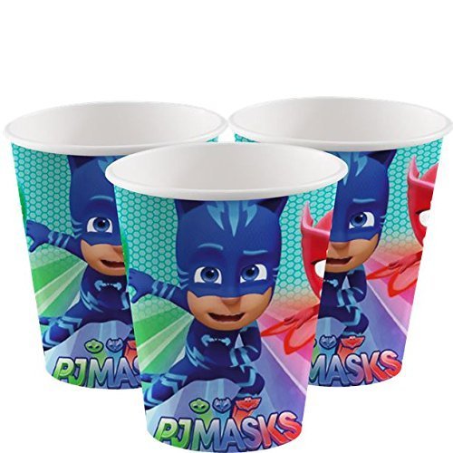 PJ Masks Party Vajilla Kit de Fiesta Infantil de cumpleaños para 16 - Globos, Bomba, Velas Gratis