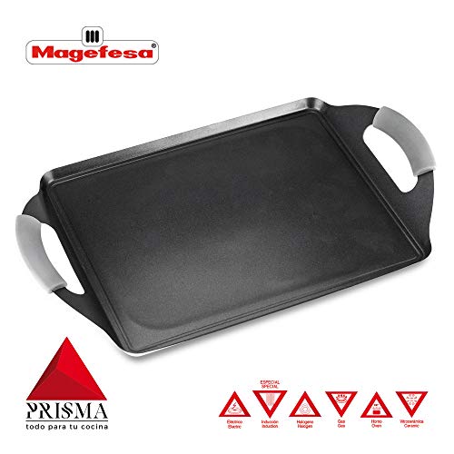 Plancha Teppanyaki MAGEFESA Prisma. Teppanyaki Fabricado en Acero Inoxidable, Antiadherente Triple Capa, Apta para Todo Tipo de Cocina, INDUCCIÓN. Apto para lavavajillas y Horno. (Teppanyaki, 41_cm)