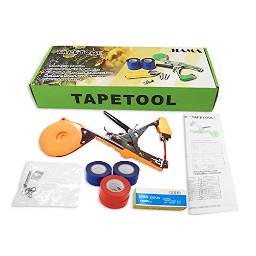 Planta Mano Atar La Máquina Jardín Tape Tool, Herramienta para Atar Ramas de Planta, Atadora Agricola Máquina para Atar Tomates Pepino UVA Flores con 10 Rollos Cinta +1 Paquete Grapas (Naranja)