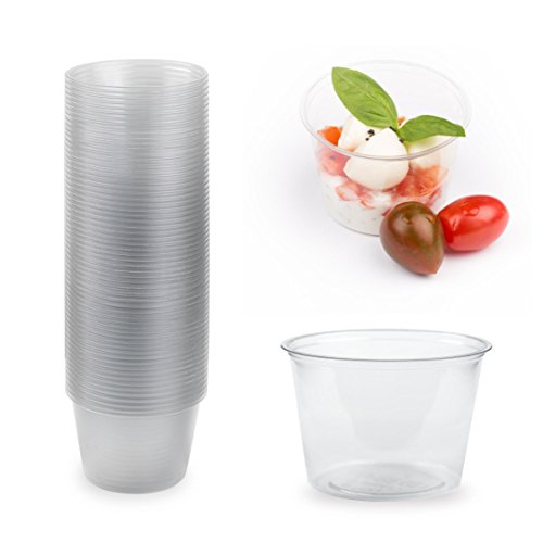 Plantvibes Vasos Desechables Elegantes, Vajillas ecológicas para Comida de Picar, 100% compostable & CO2 Neutral - 100 Tazas de 120 ml - Estable y Claro, Cuencos Desechables de PLA para Fiestas