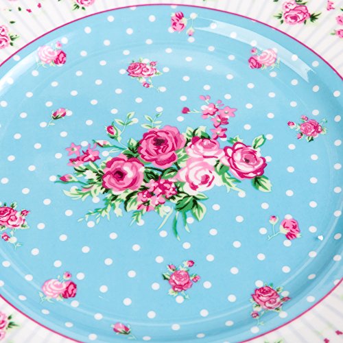 Plato de postre de porcelana fina China lateral para tartas, Rose Blue, 8" 20cm