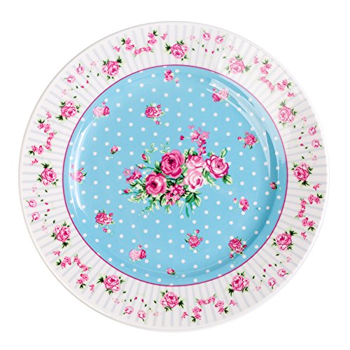 Plato de postre de porcelana fina China lateral para tartas, Rose Blue, 8" 20cm