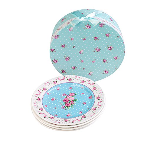 Plato de postre de porcelana fina China lateral para tartas, Rose Blue, 8" 20cm