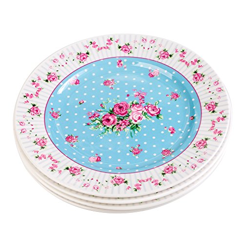 Plato de postre de porcelana fina China lateral para tartas, Rose Blue, 8" 20cm