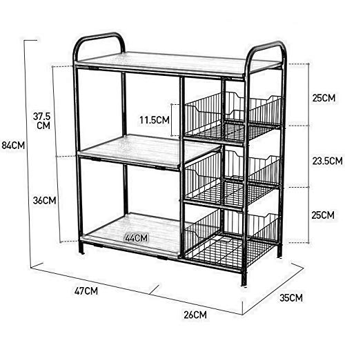 PLHMS Cocina Microondas Carrito, con la Cesta de Alambre Carro contenedor, de 3 Niveles de Utilidad de Compras del Metal, Comer vástago de Laminado panaderos, con Ruedas Estante