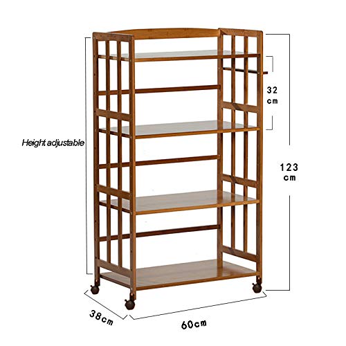 PLHMS Servicio de tranvía, Madera de bambú Ahorro de Espacio de la porción de la Compra, Isla de Cocina Carro contenedor, Microondas Cesta 4-Tier Utilidad Carrito con Ruedas panaderos Rack,60cm