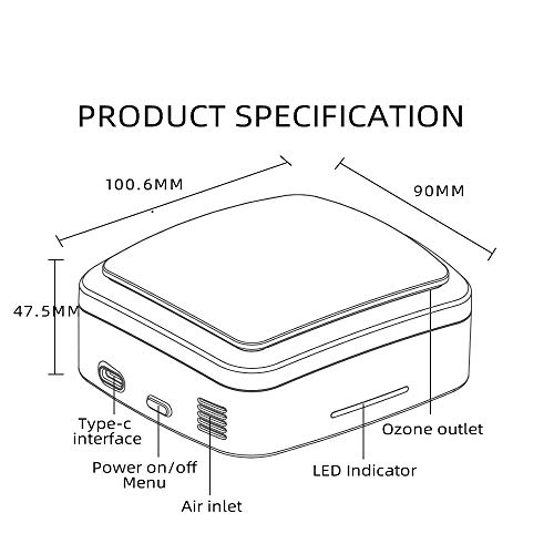 Podofo Desodorizador de generador de ozono, purificador de aire de ozono portátil, dispositivo esterilizador de ozono para agua, alimentos, frutas, verduras, habitaciones, mascotas, automóviles y más