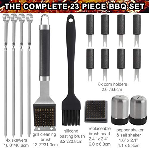 POLIGO 23 Piezas Set Barbacoa Utensilios Parrilla Barbacoa Acero Inoxidable con Estera Barbacoa - Completo Regalos Navidad Kit Barbacoa Accesorios Barbacoa Herramienta Barbacoa Regalos para Hombres