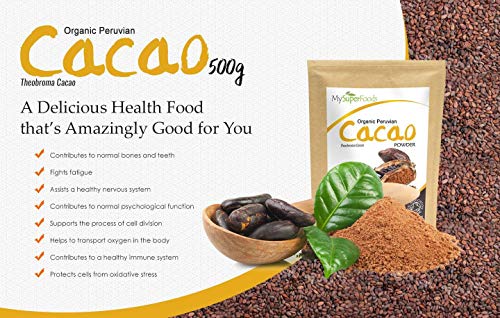 Polvo de Cacao Peruano Crudo Orgánico (500g), MySuperFoods, Delicioso y bueno para usted, Rico en micronutrientes, certificado como producto orgánico, antiguo alimento para la salud maya