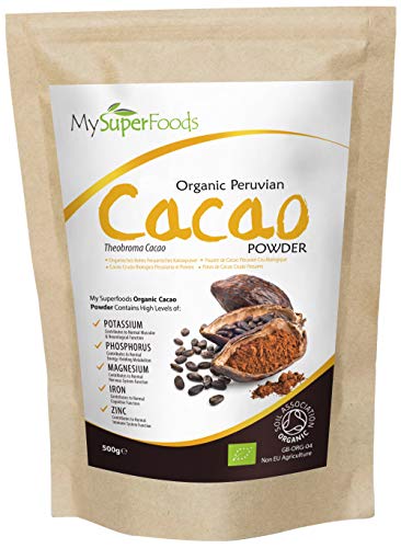 Polvo de Cacao Peruano Crudo Orgánico (500g), MySuperFoods, Delicioso y bueno para usted, Rico en micronutrientes, certificado como producto orgánico, antiguo alimento para la salud maya