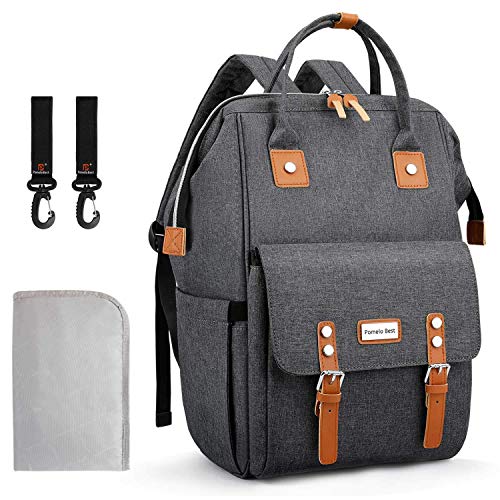 Pomelo Best Mochilas de Pañales y Biberones,Bolso del Bebé Mamá 2019 Edición,Impermeable con Estilo Oxford,Gran Capacidad con Portátil Cambiador y 2 pcs Ganchos Carrito Bebé (Gris oscuro)