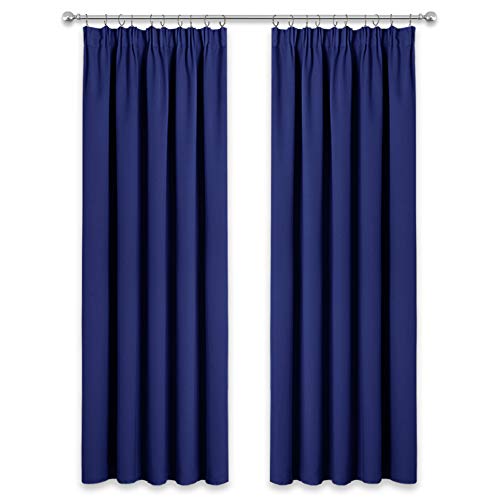 PONY DANCE Cortinas de Salon Opacas - Cortinas Azules Fruncidas Termicas Aislantes Frio Calor/Decoracion de Interiores para Ventana Pequeña Puerta, Dos Piezas, 228 x 228 CM (An x L)