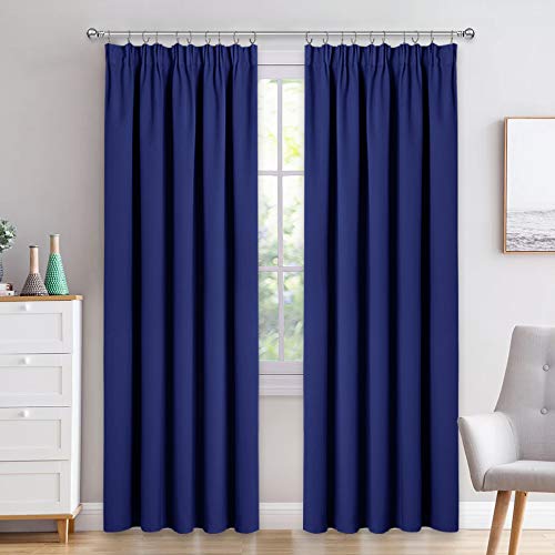 PONY DANCE Cortinas de Salon Opacas - Cortinas Azules Fruncidas Termicas Aislantes Frio Calor/Decoracion de Interiores para Ventana Pequeña Puerta, Dos Piezas, 228 x 228 CM (An x L)