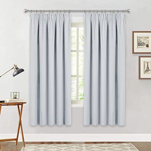 PONY DANCE Cortinas Fruncidas Blancas Gris - Decoración Interiores Cortinas Cortas para Ventana Salon Habitacion Niños/Cortinas Gruesas 100% Poliéster, 2 Uds, 140x175 cm (An x L)