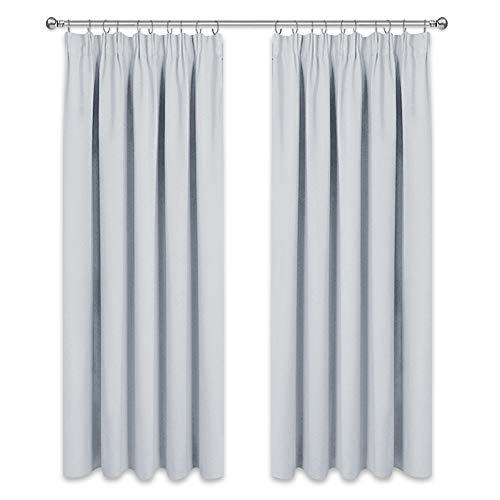 PONY DANCE Cortinas Fruncidas Blancas Gris - Decoración Interiores Cortinas Cortas para Ventana Salon Habitacion Niños/Cortinas Gruesas 100% Poliéster, 2 Uds, 140x175 cm (An x L)