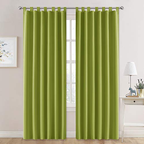 PONY DANCE Cortinas Verde con Trabillas - Telas Gruesas Termicas Aislantes Mosquiteras Reduccion Ruido/Paneles Largos Separadores Ambientes para Decoracion Interiores, 2 Uds, 140 x 245 cm (An x L)