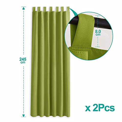 PONY DANCE Cortinas Verde con Trabillas - Telas Gruesas Termicas Aislantes Mosquiteras Reduccion Ruido/Paneles Largos Separadores Ambientes para Decoracion Interiores, 2 Uds, 140 x 245 cm (An x L)