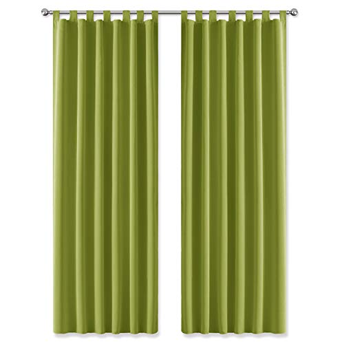 PONY DANCE Cortinas Verde con Trabillas - Telas Gruesas Termicas Aislantes Mosquiteras Reduccion Ruido/Paneles Largos Separadores Ambientes para Decoracion Interiores, 2 Uds, 140 x 245 cm (An x L)