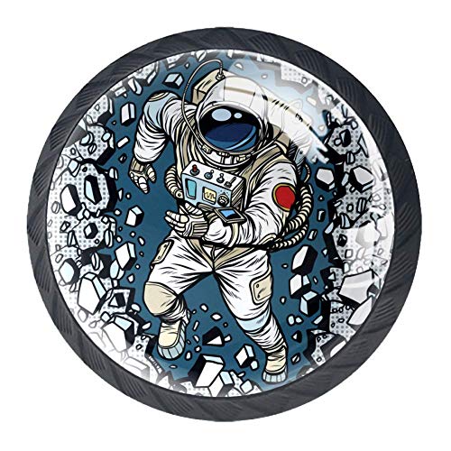 Pop Art astronauta con cerveza y palomitas de maíz sentadas en silla, armario, 4 piezas, tiradores de puerta de cajón para cocina, baño, pomos de cajón únicos, plástico, Negro10, 35 mm