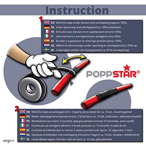 Poppstar - Cinta de silicona de autofusión, 1 x 3 m, ideal como cinta de reparación, cinta aislante y cinta de sellado (estanca, hermetica), 25mm de ancho, color negro