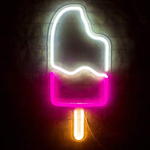 Popsicle Neon Light LED Crème Glacée Lumières Art Mur Décoratif Lampes Néon pour Mur Enfants Chambre Anniversaire Fête Bar Décor 8.3''x17.7 '' (Warm + Pink + Yellow)