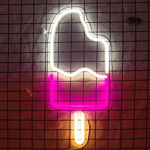 Popsicle Neon Light LED Crème Glacée Lumières Art Mur Décoratif Lampes Néon pour Mur Enfants Chambre Anniversaire Fête Bar Décor 8.3''x17.7 '' (Warm + Pink + Yellow)