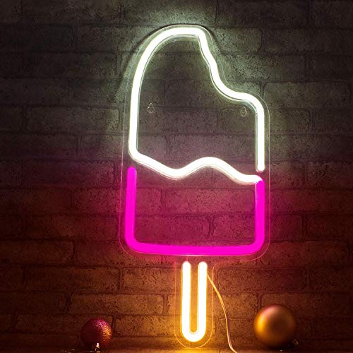 Popsicle Neon Light LED Crème Glacée Lumières Art Mur Décoratif Lampes Néon pour Mur Enfants Chambre Anniversaire Fête Bar Décor 8.3''x17.7 '' (Warm + Pink + Yellow)