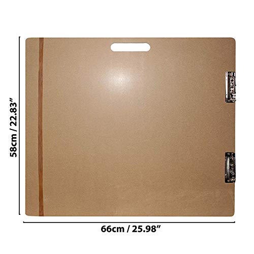 Portapapeles para Dibujo Portátil Grande de Madera - Sujetapapeles Bocetos con Banda Elástica Grande 66cm de Ancho x 58cm de Alto - Fuerte Doble Resorte de Metal para Pintar, Dibujar, Colorear