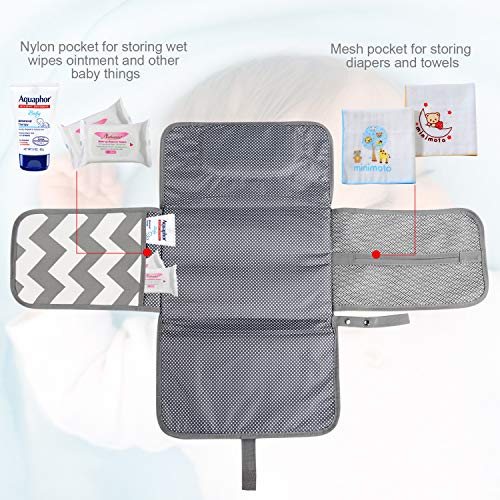 Portátil Cambiador, Bellestyle Cambiador Portátil de Pañales para Bebé, Kit Cambiador de Viaje, Impermeable Cambiador de Viaje Esterilla Lavable de Quita Completamente Acolchado (Olas Gris)