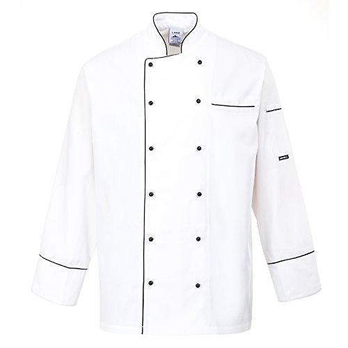 Portwest C775 - Chaqueta Chef Cambridge, color Blanco, talla Small