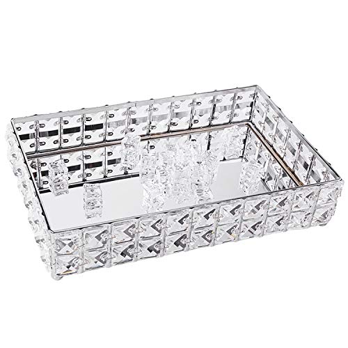 PowerKing Bandeja de Maquillaje, Bandeja de Organizador cosmético de Cristal para la Boda Decoración de tocador para el hogar - Bandeja de joyería de Pastel de Frutas Dulces (Astilla)