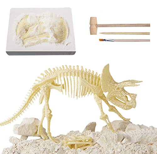 Powerking Fósil de Dinosaurio,Excavar y Descubrir Dinosaurio jurásico para niños,Rompecabezas Huesos Educativo Arqueología Fósil Esqueleto(Triceratops)