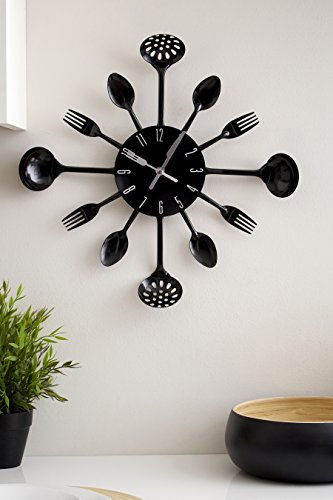 Premier Housewares - Reloj de pared, diseño de cubertería, diámetro de 43 cm, color negro