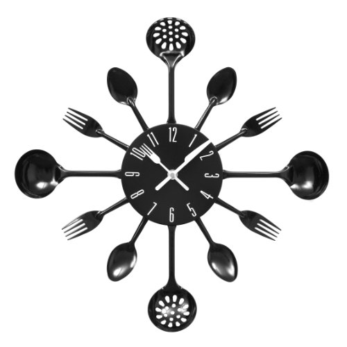 Premier Housewares - Reloj de pared, diseño de cubertería, diámetro de 43 cm, color negro