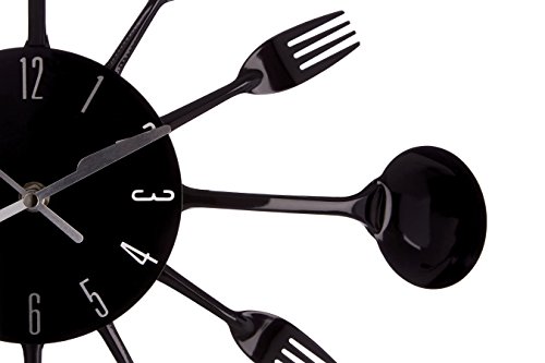 Premier Housewares - Reloj de pared, diseño de cubertería, diámetro de 43 cm, color negro