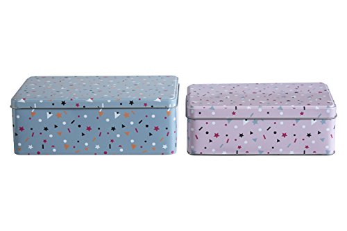 Premier Housewares – Stellar – Almacenamiento Rectangular, Conjunto de 2, Lata, Multi Color, 13 x 20 x 7 cm