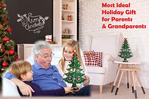 PREXTEX Árbol de Navidad de sobremesa de Madera de 43,18 cm con 8 Marcos de Fotos para Colgar, 24 miniadornos navideños y Estrella en lo Alto para una decoración navideña casera