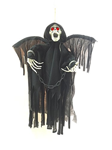 PREXTEX - Esqueleto Fantasma Animado con Ojos Rojos Que Brillan- Decoración para Halloween - 50,8 cm