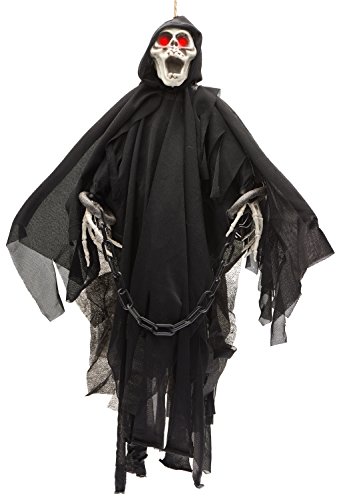 PREXTEX - Esqueleto Fantasma Animado con Ojos Rojos Que Brillan- Decoración para Halloween - 50,8 cm