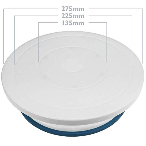 PrimeMatik - Base giratoria para Pasteles de 28 cm con espátulas. Plataforma Rotatoria de Color Blanco